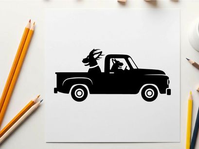 Silhouette of a moose sticking out of a pickup truck