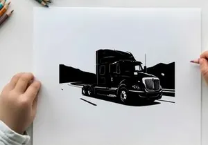 Silhouette of a semi truck on the road with mountains