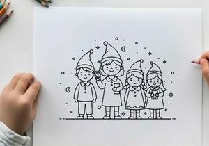 Children caroling Christmas joy flat design vector illustration