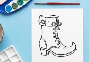 Hand-drawn elf shoe illustration with curly toe design. Whimsical fantasy footwear sketch for holiday and fairy tale projects.