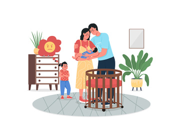 Girl jealous with parents' newborn baby flat color vector detailed characters preview picture