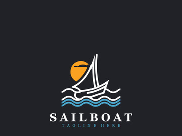 Sail boat logo water lines hipster design minimalist template preview picture
