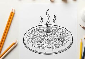 Steaming hot pizza top view flat design vector illustration