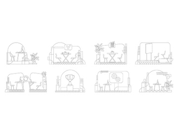 Business office outline vector illustrations set preview picture