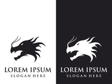 Logo fire dragon head and wings isolated background.