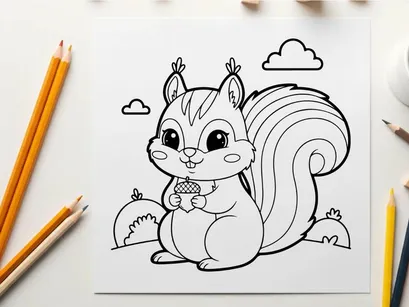 Cute squirrel eating nut cartoon vector illustration flat design