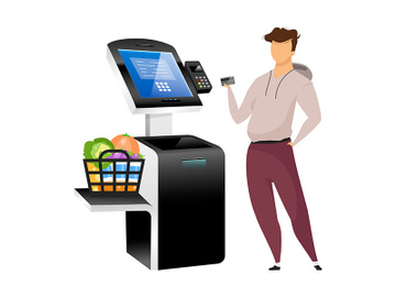 Man with store terminal flat color vector faceless character preview picture