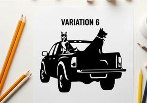 Silhouette of dog and owner in pickup truck variation 6