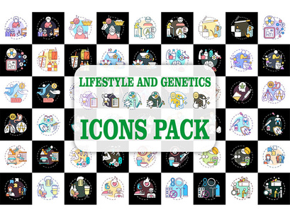 Patient genetics and lifestyle assessment concept icons set
