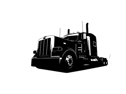 Silhouette of a semi truck with a large grill and exhaust pipes