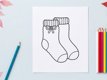 Hand-drawn Christmas stocking with bow and ribbons for festive holiday decor and gifting
