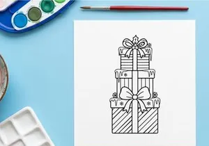 Christmas gift boxes stack, winter holiday present illustration with bows and snowflakes