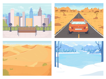 Seasonal landscapes color vector illustration set preview picture
