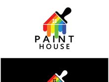 logo icon illustration house paint with a blend of brushes and rollers for house wall paint design, minimalist house, painting, interior, building, property business, wallpaper, vector concept