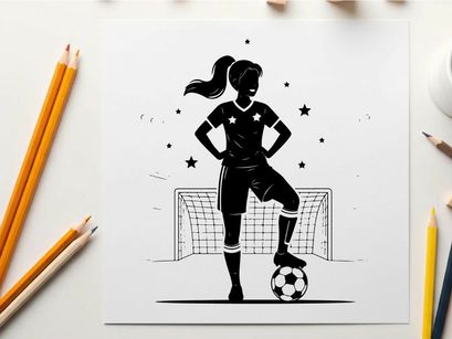 Silhouette of a female soccer player in action pose