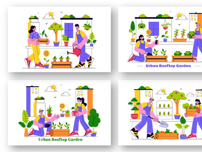 10 Urban Farming Rooftop Garden Illustration