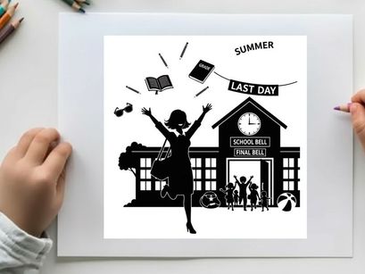 Silhouette of a girl celebrating last day of summer school