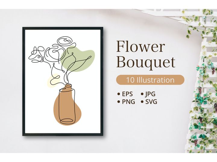 Flower Bouquet Shape Minimalist Line Art Drawing