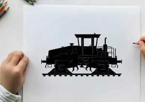 Silhouette of a caterpillar tractor on railroad tracks