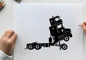 Silhouette of a semi truck with stacked containers on a trailer