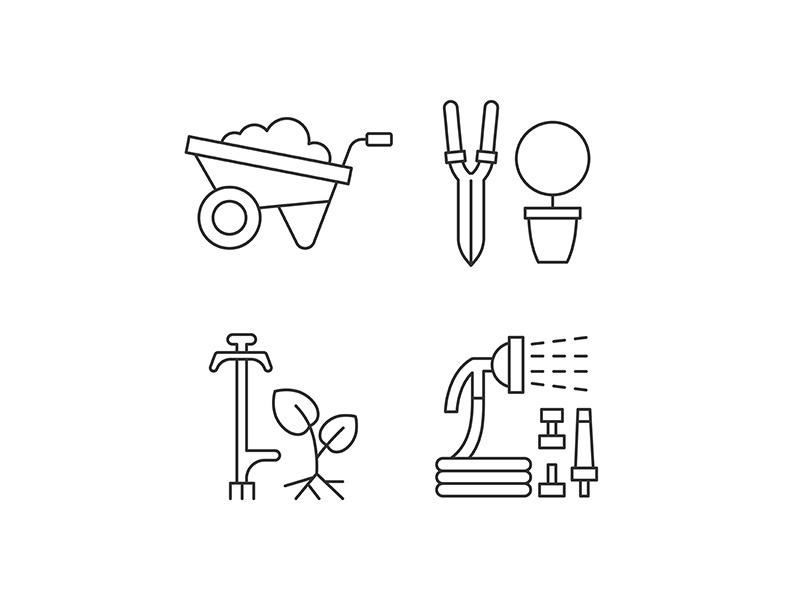 Garden accessories linear icons set
