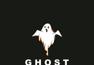 Ghost Logo, Simple Halloween Devil Design Illustration Template Black Background