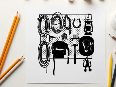 Silhouette of horse riding equipment on a pegboard silhouette