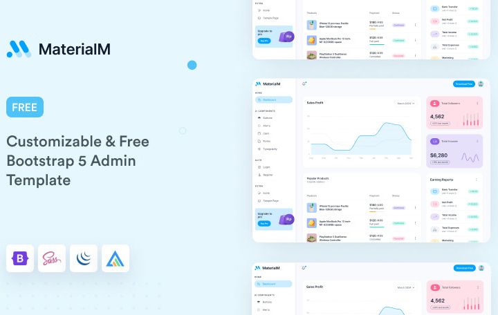 MaterialM Free Bootstrap Admin Dashboard Template