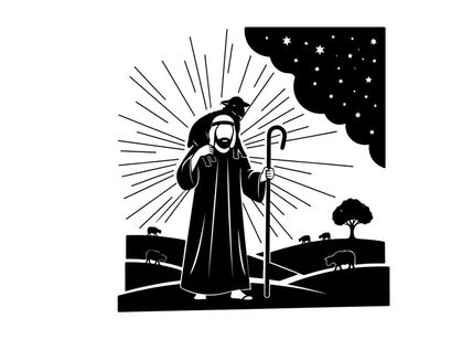 Silhouette of a biblical shepherd under a starry night sky
