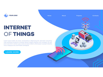 Delivery drone remote control landing page vector template with isometric illustration preview picture
