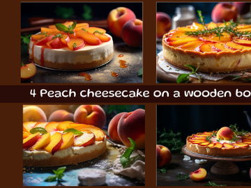 Peach cheesecake on a wooden board preview picture