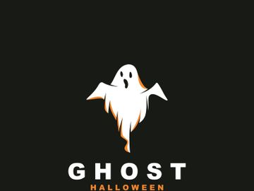 Ghost Logo, Simple Halloween Devil Design Illustration Template Black Background preview picture