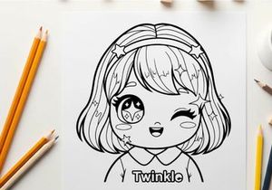 Cute girl twinkle star eyes vector illustration flat design