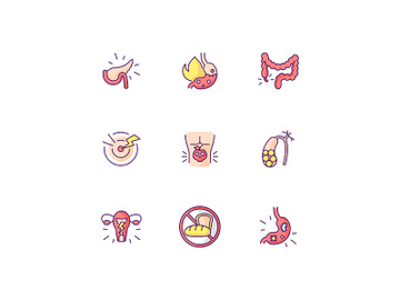 Pain in belly RGB color icons set preview picture
