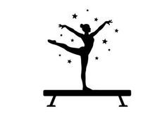 Silhouette of gymnast on balance beam with stars