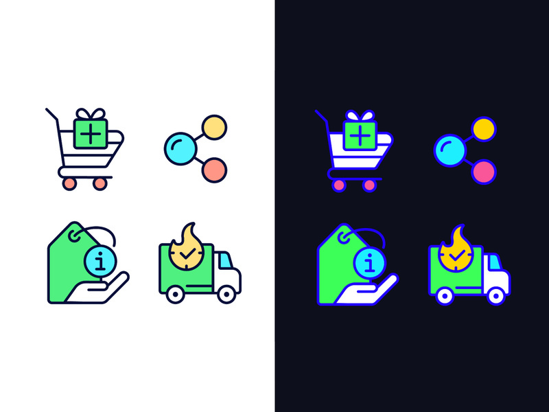 Buying products on internet color icons set