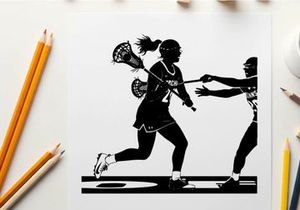 Lacrosse players in action silhouette