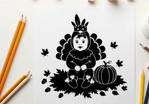 Little girl dressed as turkey silhouette for thanksgiving