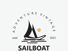 Sailboat vintage logo minimalist with wave, travel yacth or sailing boat vector design template