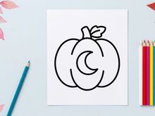 Hand-drawn Halloween pumpkin illustration with leaf accent. Classic jack-o-lantern sketch for seasonal decorations and festive designs.