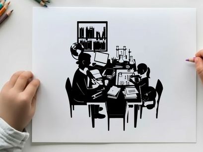 Silhouette of two people working at a desk together