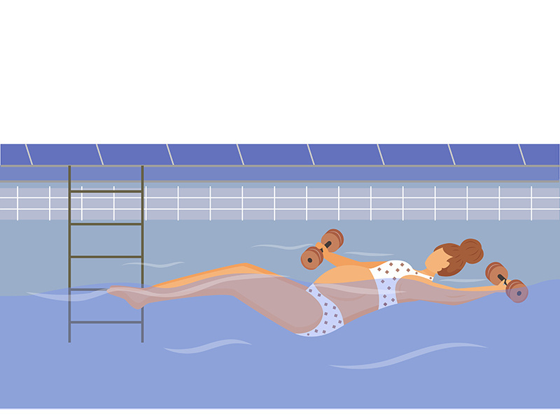 Pregnant girl swimming in aqua fitness class flat vector illustration