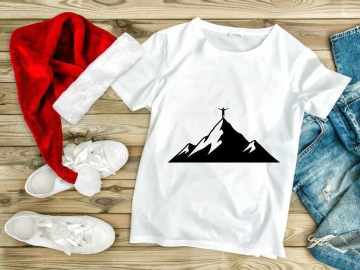 Silhouette Man on Mountain Peak, Success and Achievement
