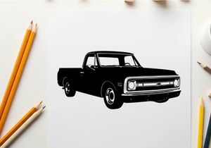 Silhouette of a classic pickup truck with chrome accents