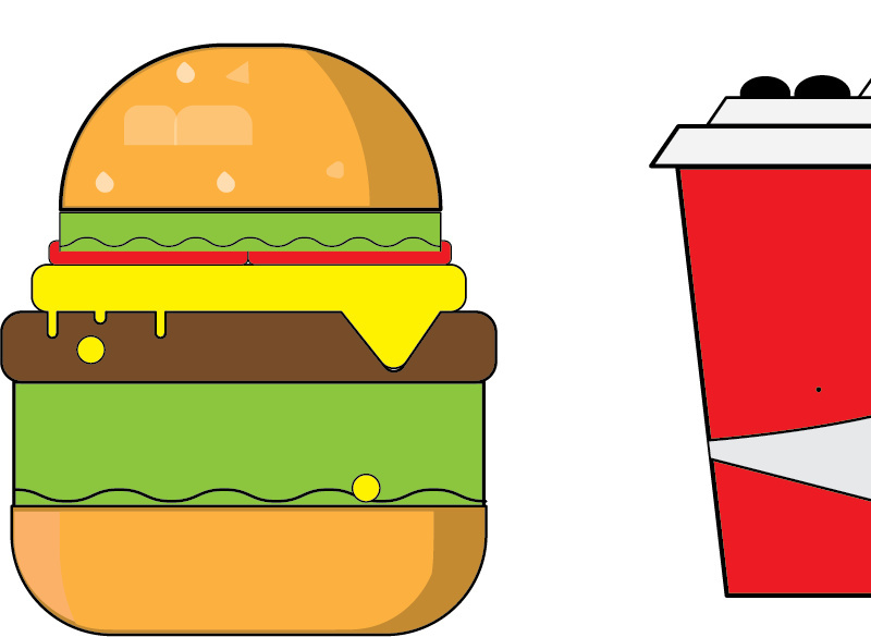Burger and Cold Drink Mug Illustration in Adobe Illustrator