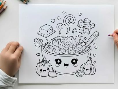 Cute soup pot with ingredients vector illustration flat design