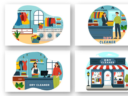 8 Dry Cleaner Store Illustration