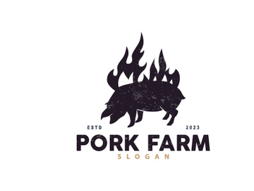 Pig Logo, Grilled Pork Pig Simple Rustic Stamp, Livestock Cattle Vector preview picture