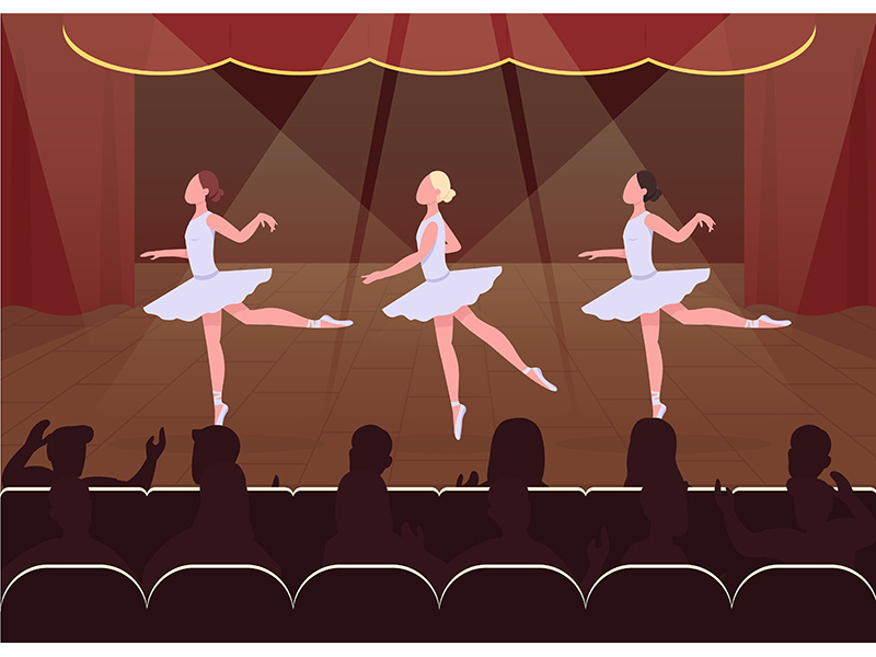 Ballet dance evening flat color vector illustration