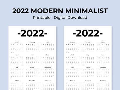 2022 Modern Minimalist Printable Wall Calendar,